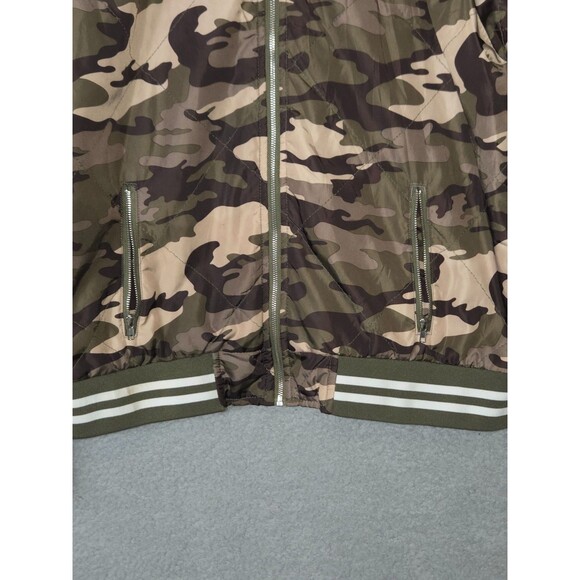 Y2K Rue 21 Womens Camo Bomber Varsity Jacket Large Army Green Black Tan Grunge - Picture 5 of 10